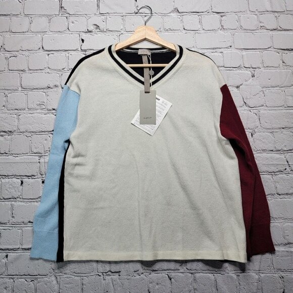 MrZ Wool Cashmere Blend V Neck Block Color Sweater NWT Size L - Picture 2 of 13